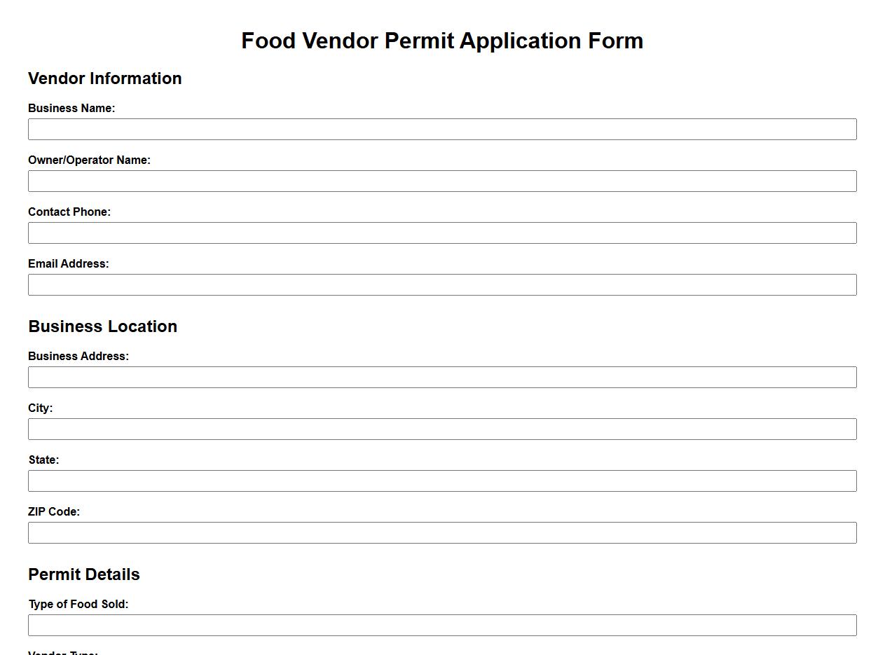 printable food vendor permit form sample image preview