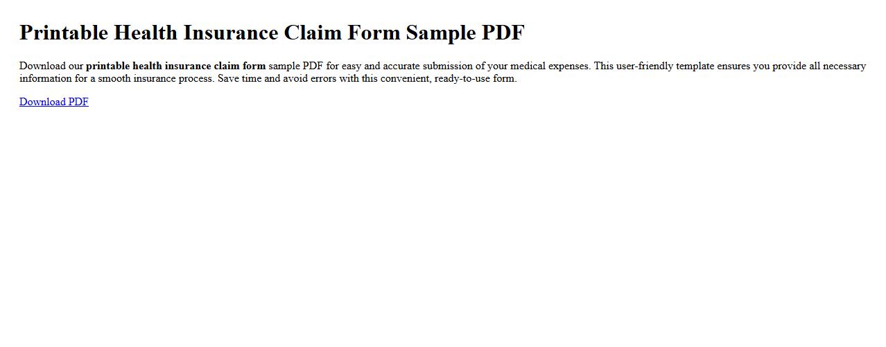 Printable health insurance claim form sample PDF image preview