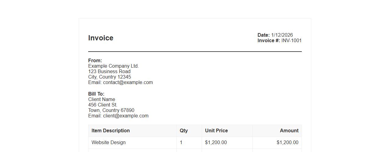 Printable invoice example with tax calculation image preview