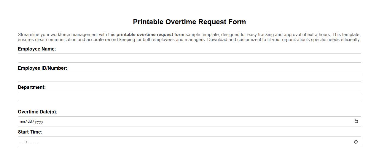 Printable overtime request form sample template image preview