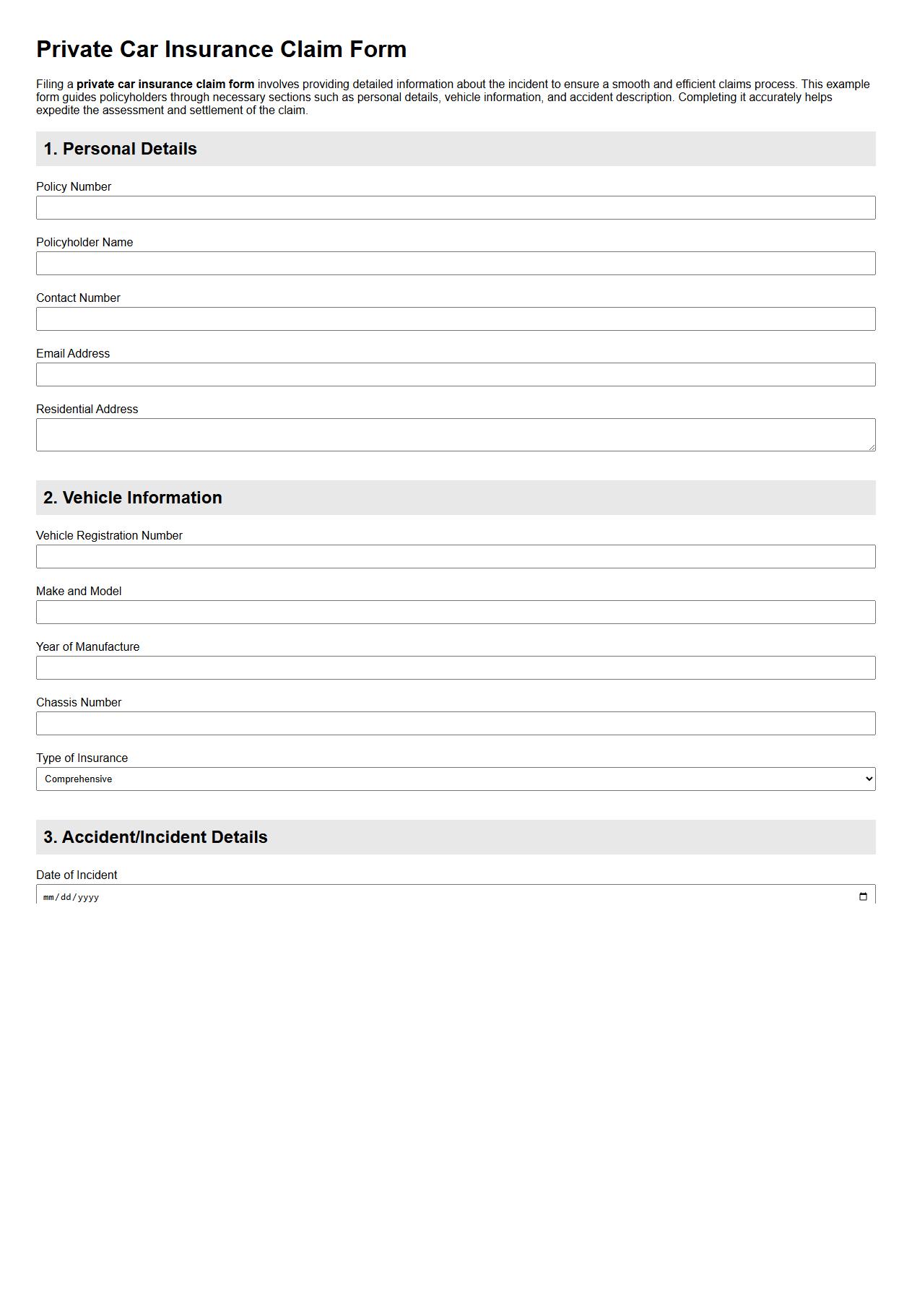 private car insurance claim form example image preview