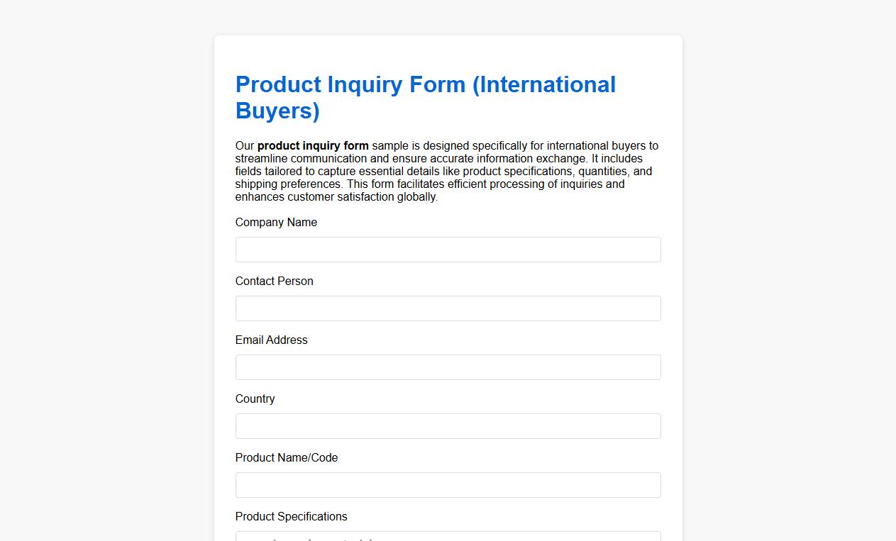 product inquiry form sample for international buyers image preview