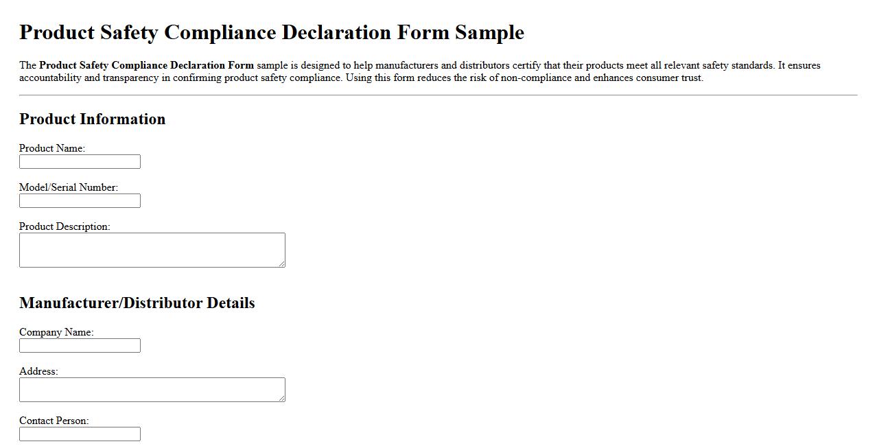 Product Safety Compliance Declaration Form Sample image preview