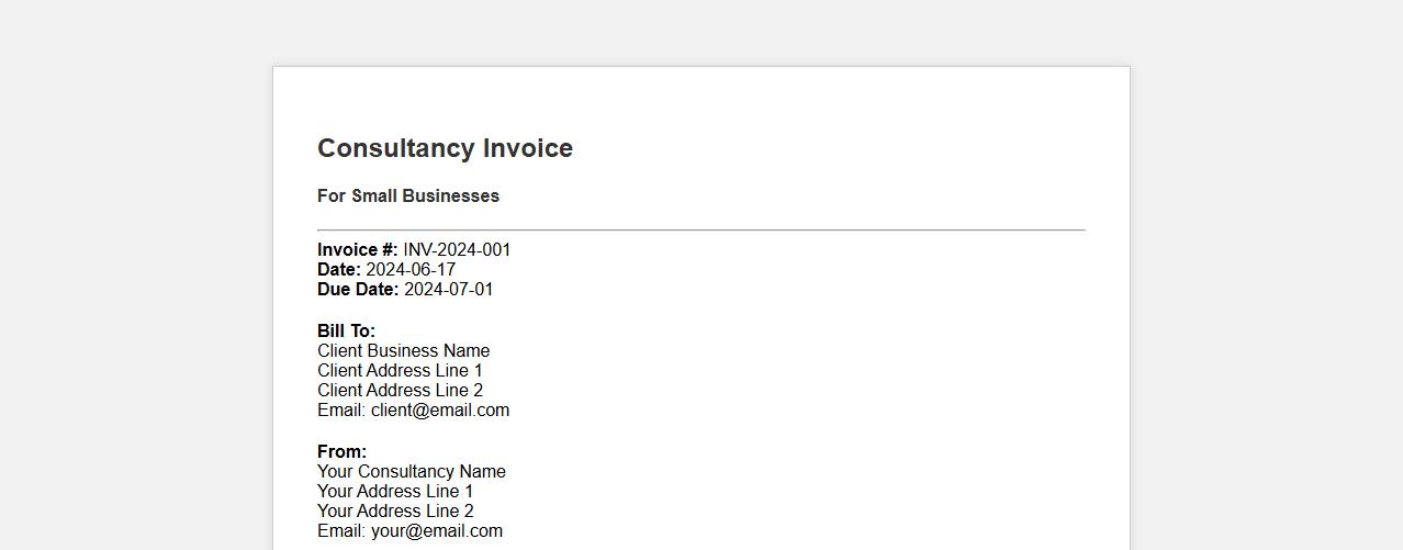 professional consultancy invoice form sample for small businesses image preview