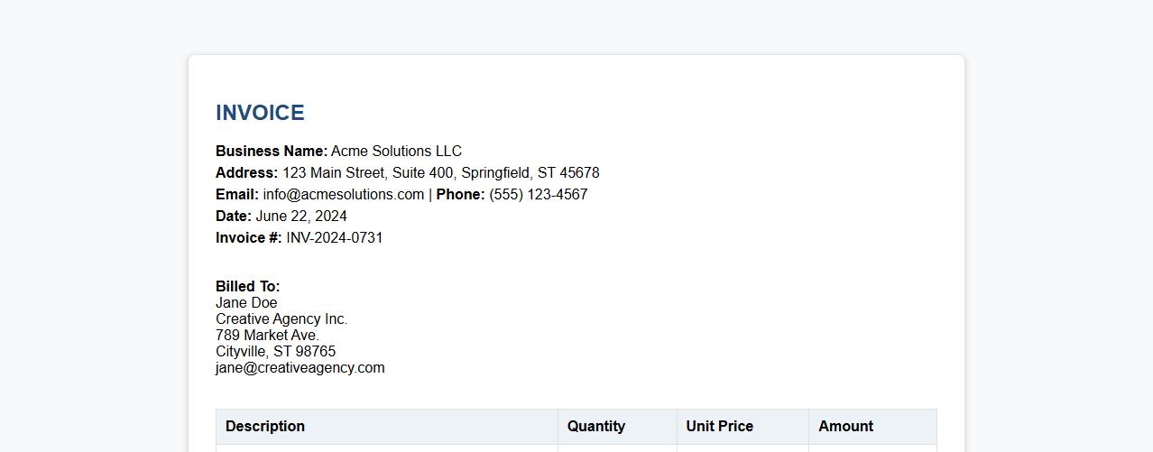 professional invoice form sample with itemized breakdown image preview