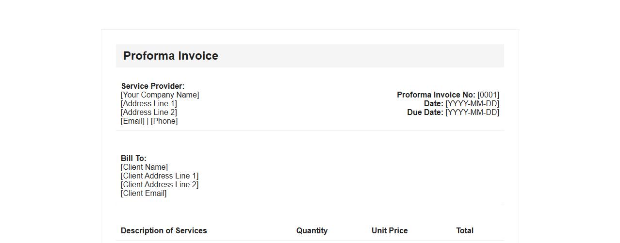 Proforma invoice template for service industry image preview