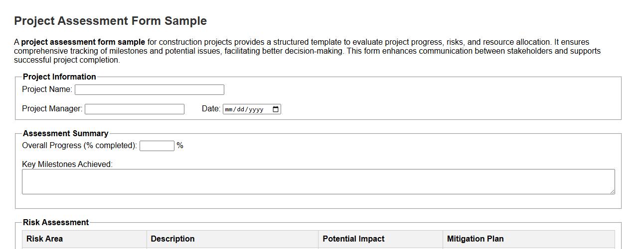 project assessment form sample for construction projects image preview