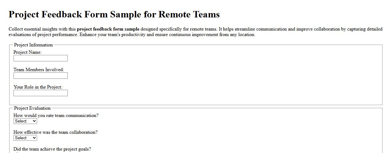 Project feedback form sample for remote teams image preview