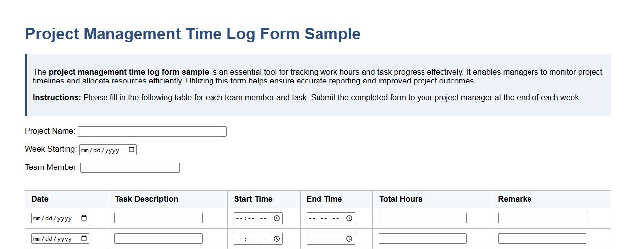 project management time log form sample image preview