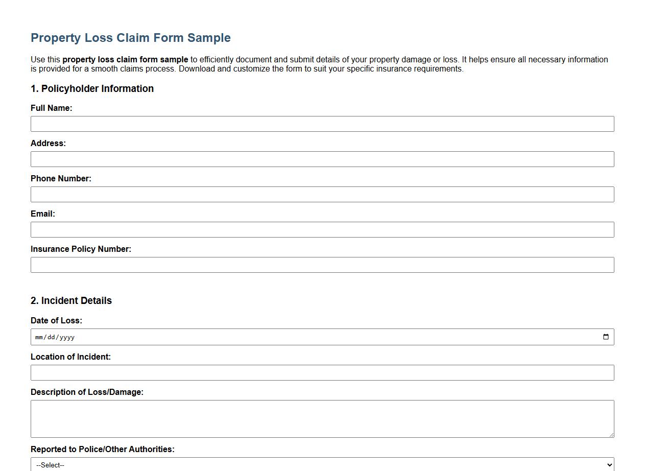 property loss claim form sample image preview