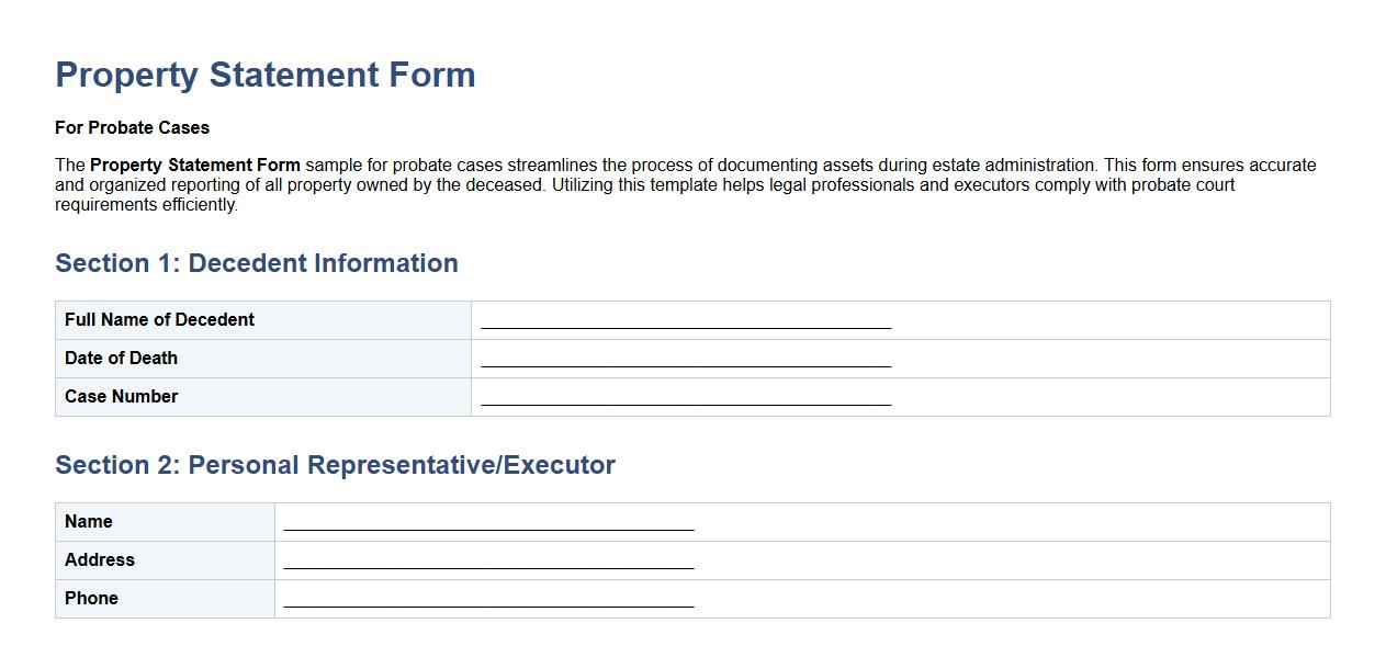 Property statement form sample for probate cases image preview