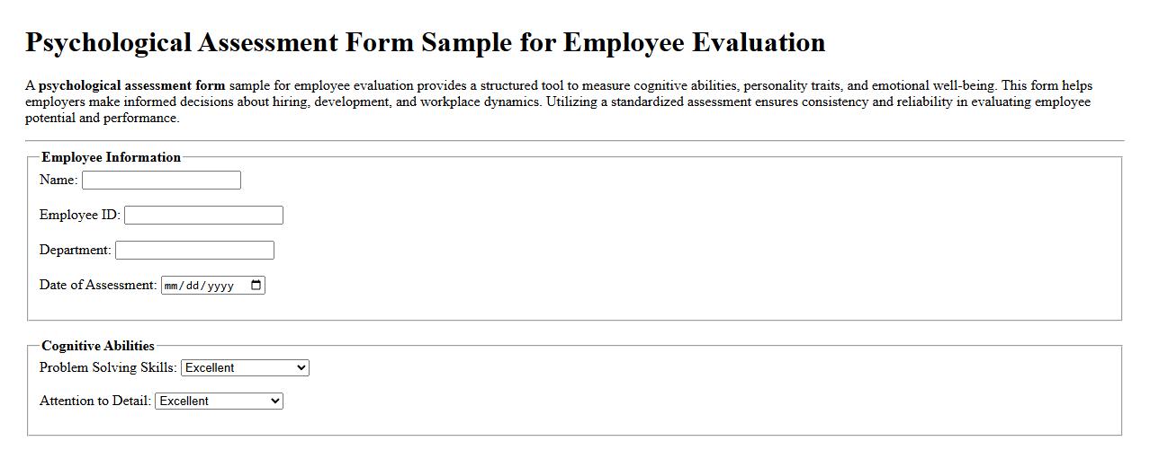 Psychological assessment form sample for employee evaluation image preview