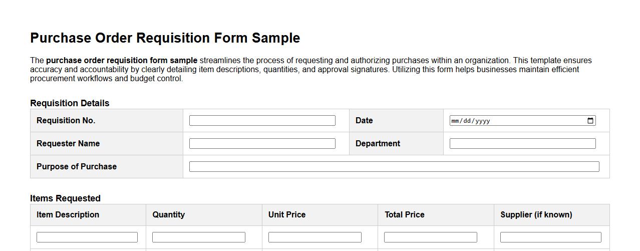 purchase order requisition form sample image preview