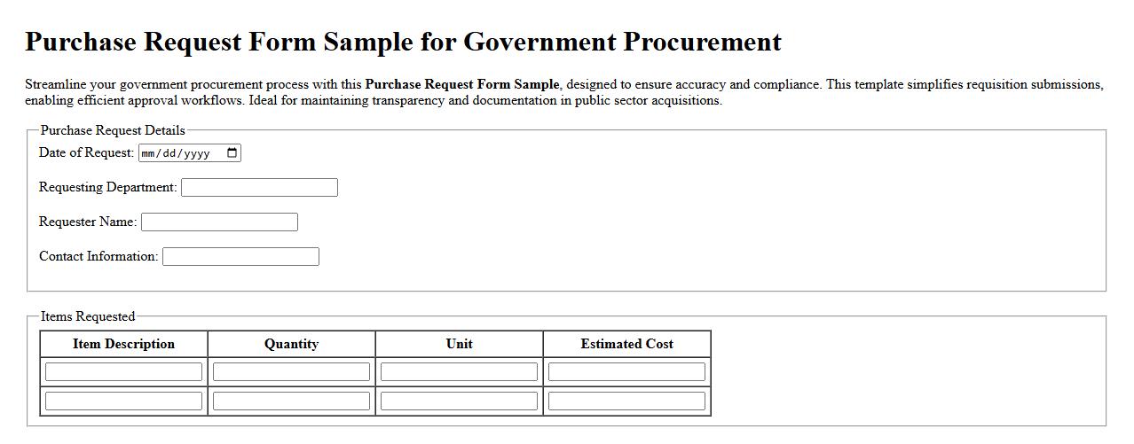 Purchase Request Form Sample for Government Procurement image preview