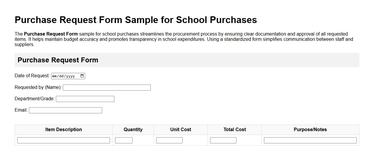 Purchase Request Form Sample for School Purchases image preview