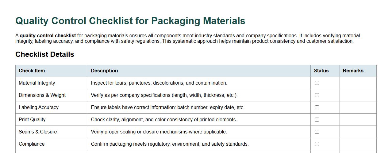 quality control checklist for packaging materials image preview