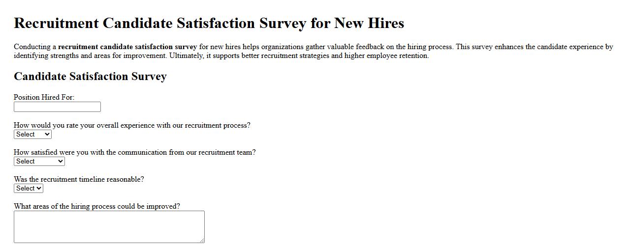 Recruitment candidate satisfaction survey for new hires image preview