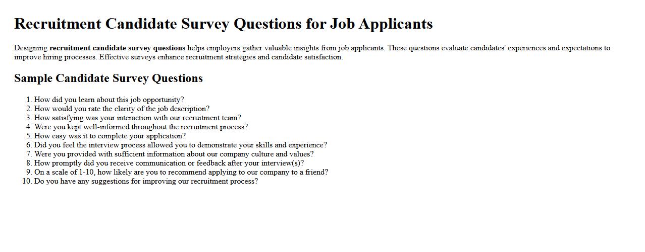 Recruitment candidate survey questions for job applicants image preview