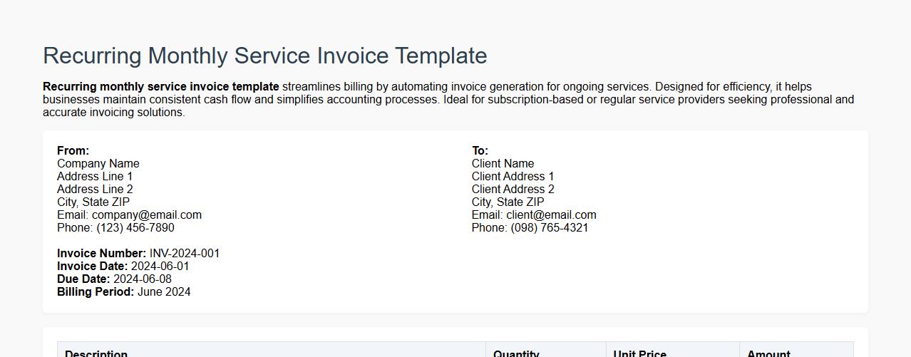 Recurring monthly service invoice template image preview