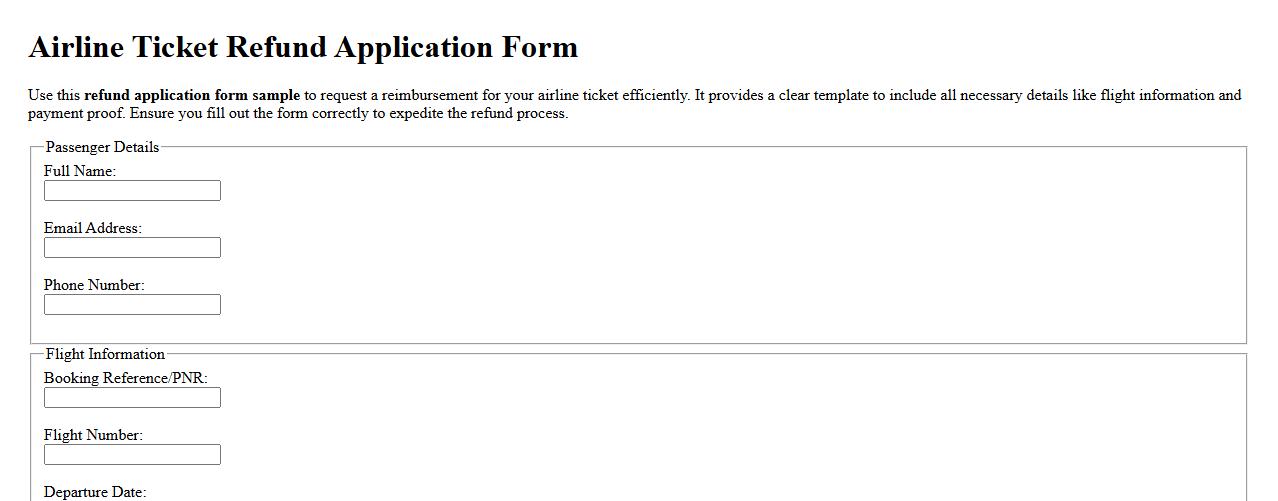 Refund application form sample for airline ticket image preview