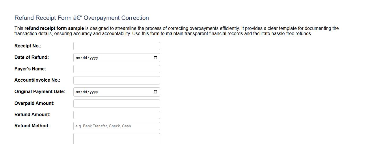 Refund receipt form sample for overpayment corrections image preview