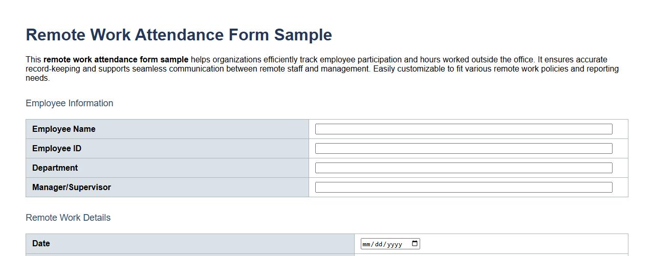 Remote work attendance form sample image preview