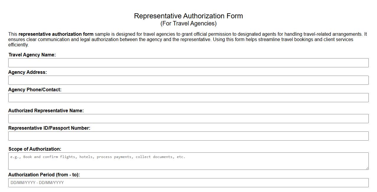 representative authorization form sample for travel agencies image preview