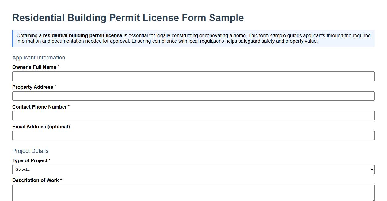 Residential building permit license form sample image preview