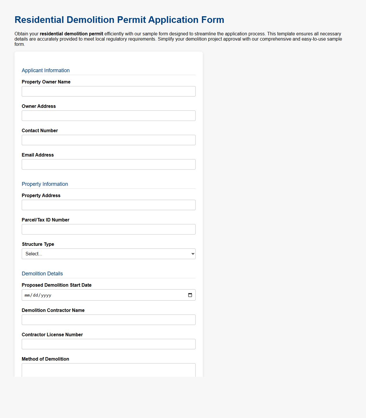 residential demolition permit form sample image preview