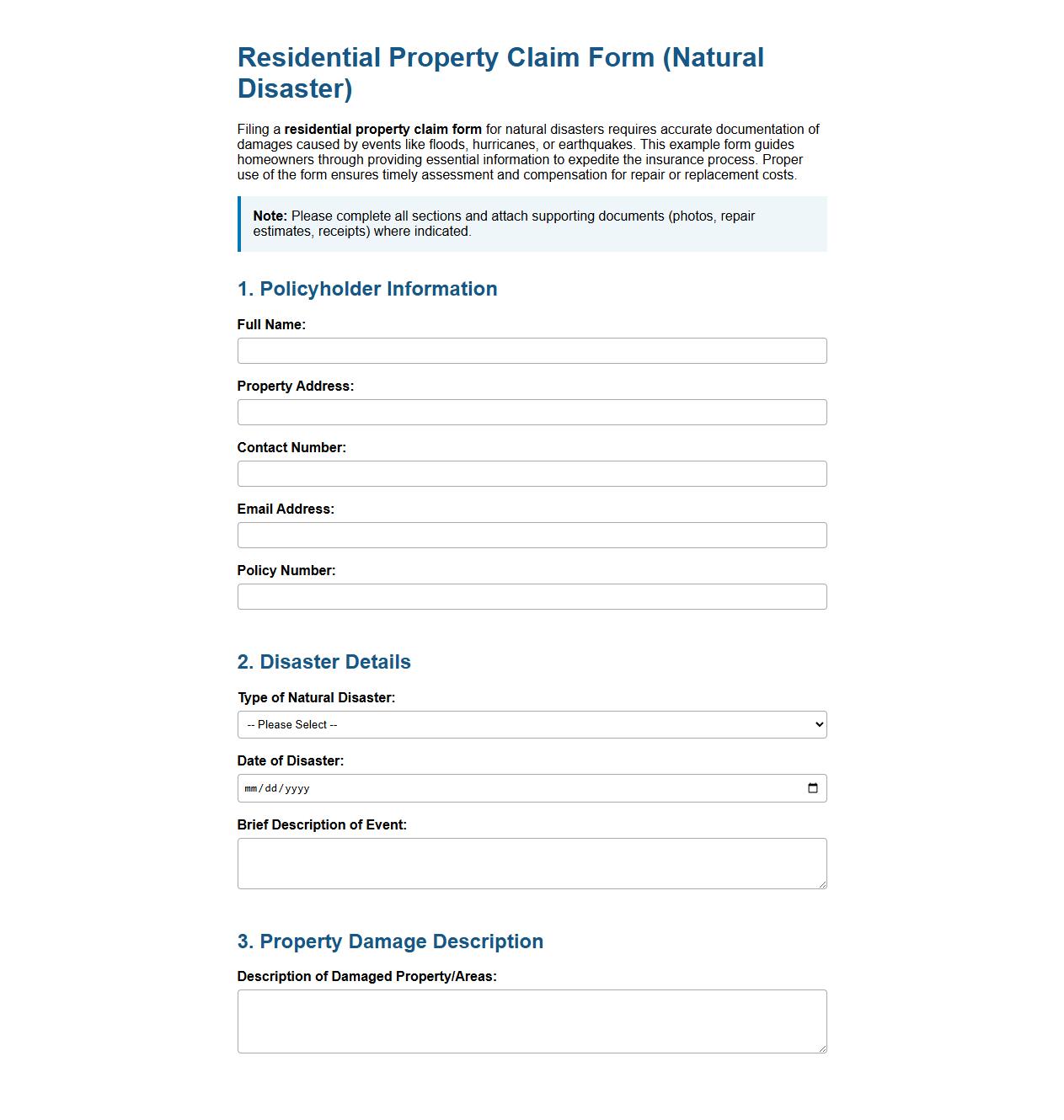 residential property claim form example for natural disaster image preview