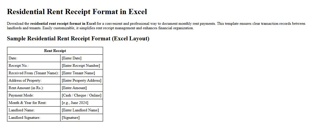 residential rent receipt format in excel image preview