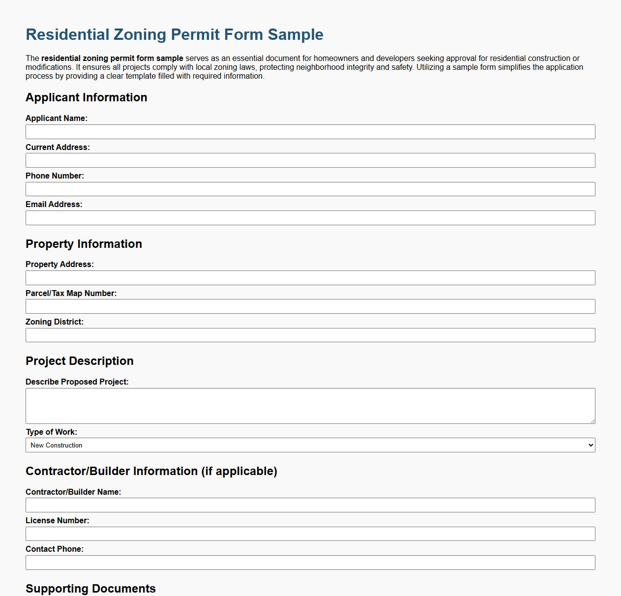 residential zoning permit form sample image preview