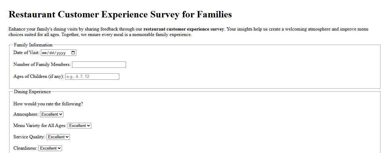 restaurant customer experience survey for families image preview