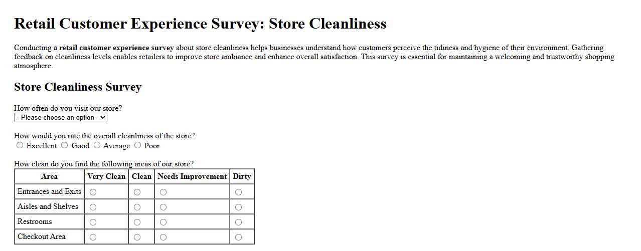 Retail customer experience survey about store cleanliness image preview