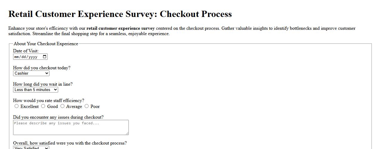 Retail customer experience survey focused on checkout process image preview