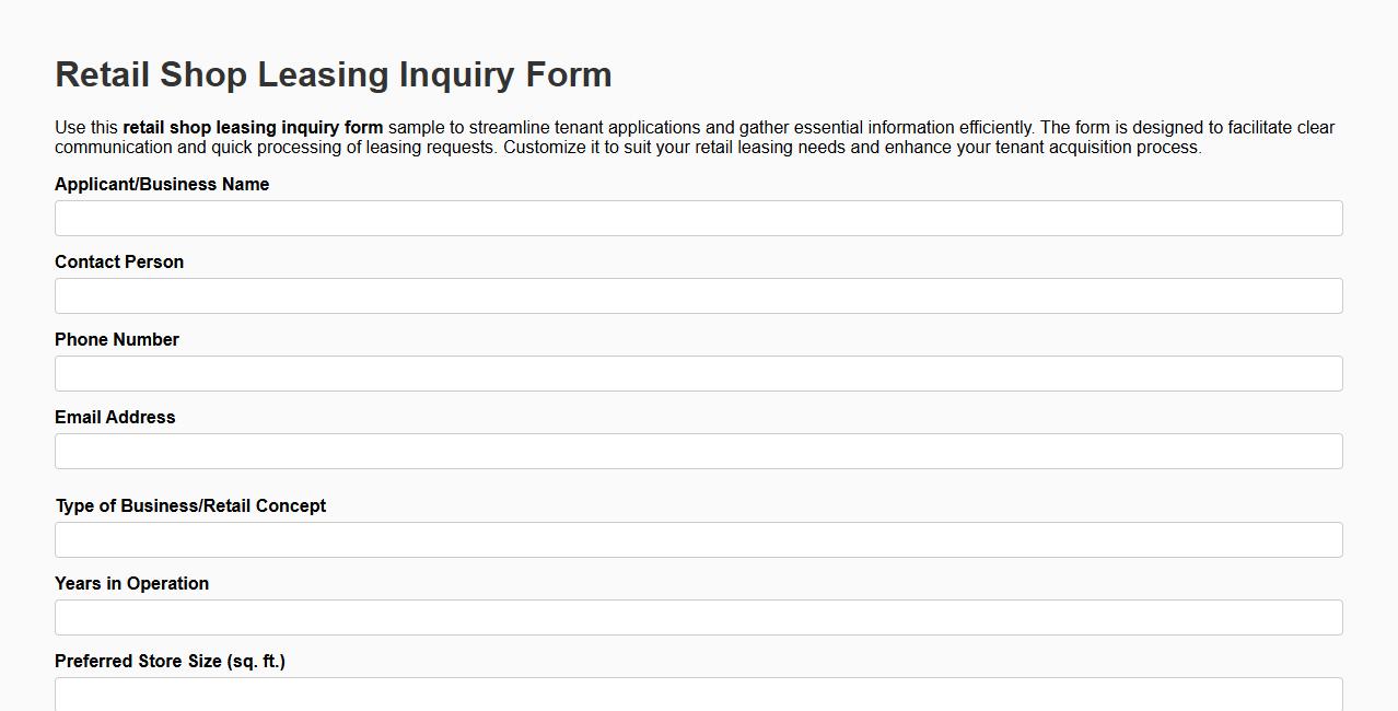 retail shop leasing inquiry form sample image preview