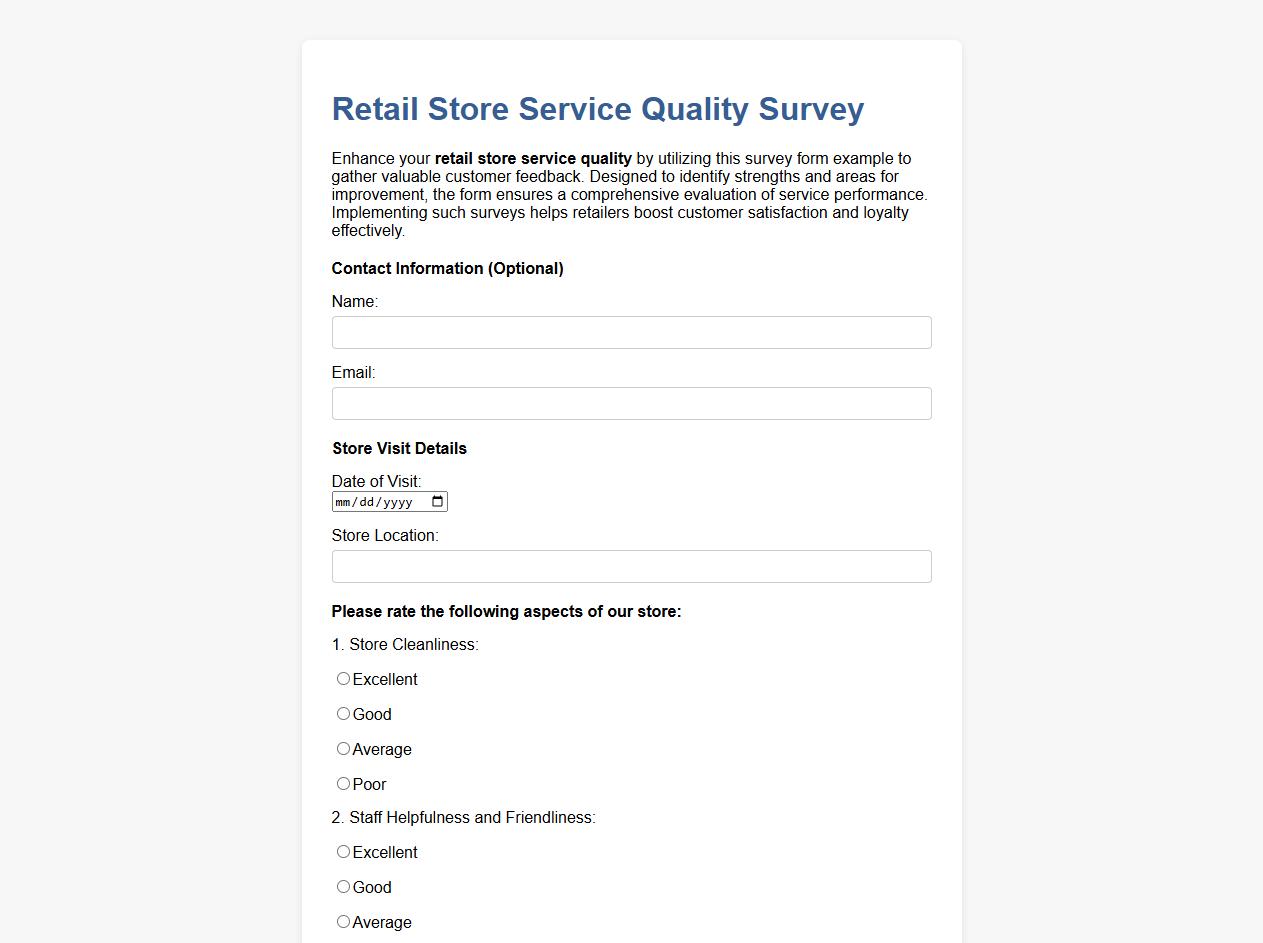 retail store service quality survey form example image preview