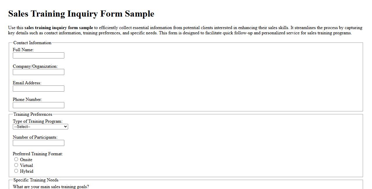 sales training inquiry form sample image preview
