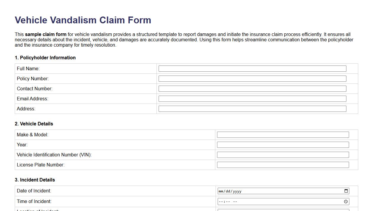 sample claim form for vehicle vandalism image preview