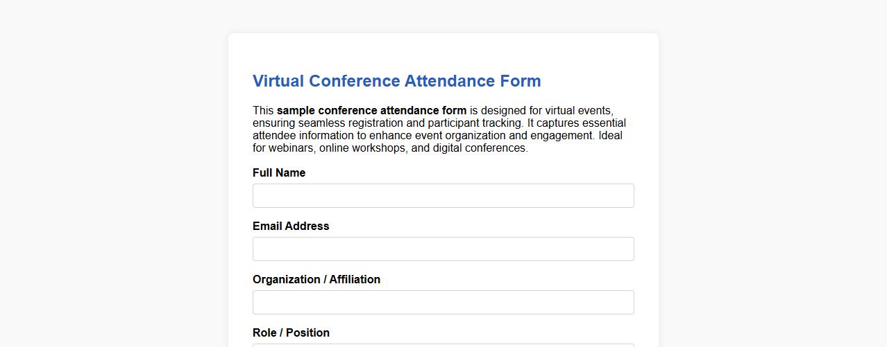 sample conference attendance form for virtual events image preview