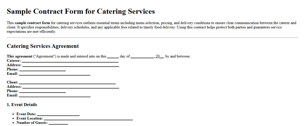 sample contract form for catering services with delivery clause image preview