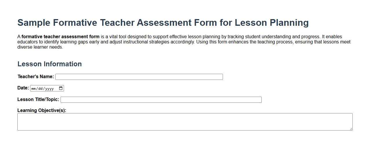 sample formative teacher assessment form for lesson planning image preview
