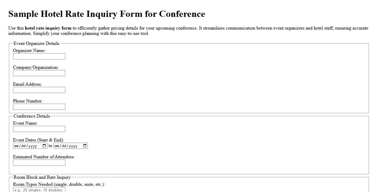 Sample hotel rate inquiry form for conference image preview