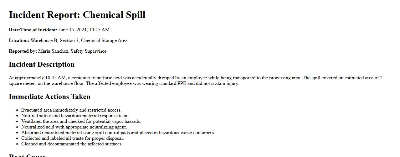 sample incident report for chemical spill image preview