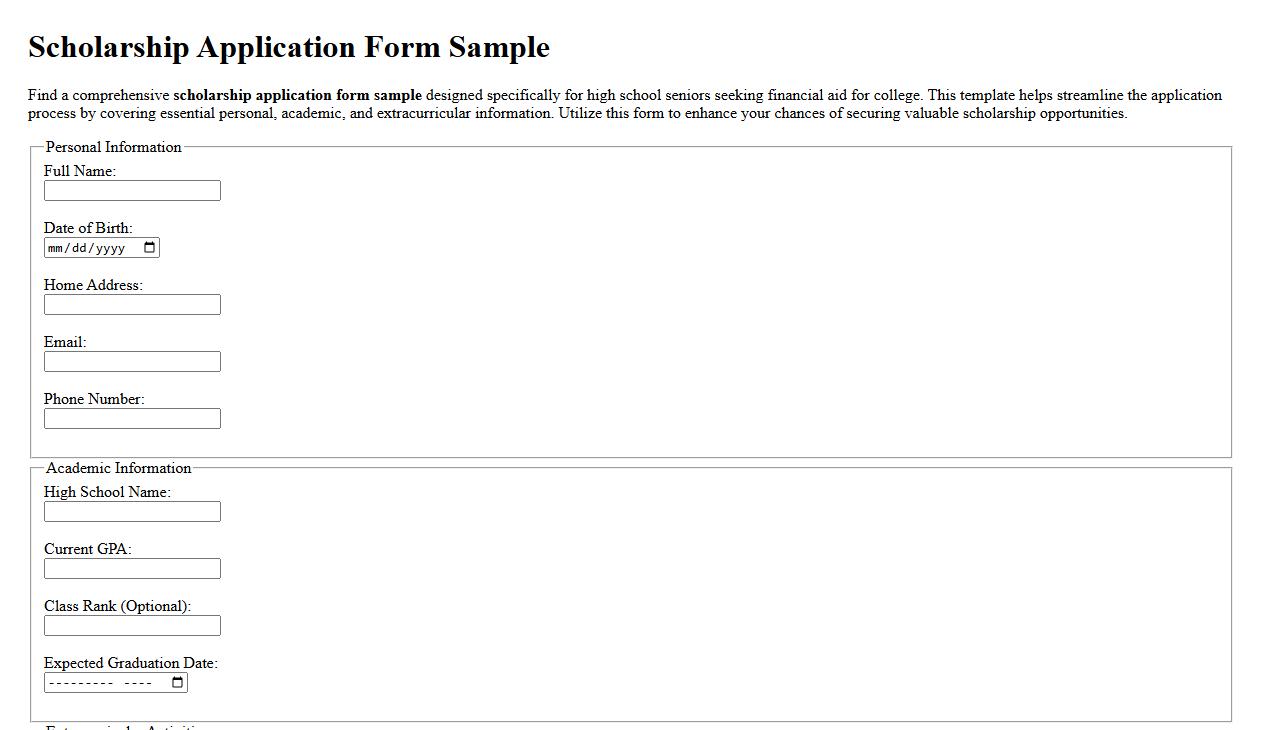 Scholarship application form sample for high school seniors image preview