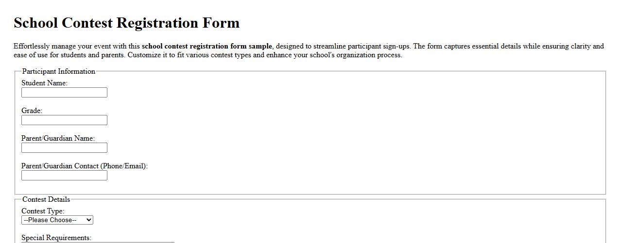 school contest registration form sample image preview