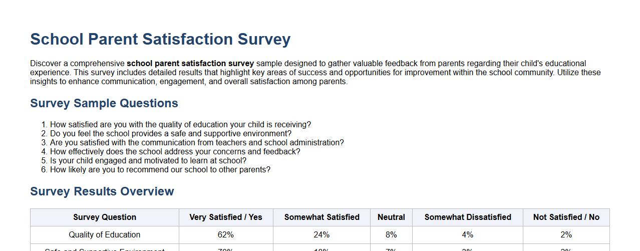 school parent satisfaction survey sample with results image preview