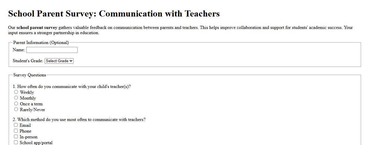 school parent survey about communication with teachers image preview
