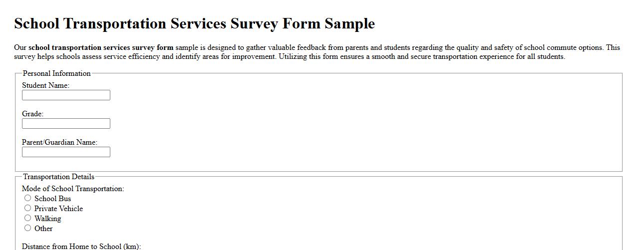 School transportation services survey form sample image preview