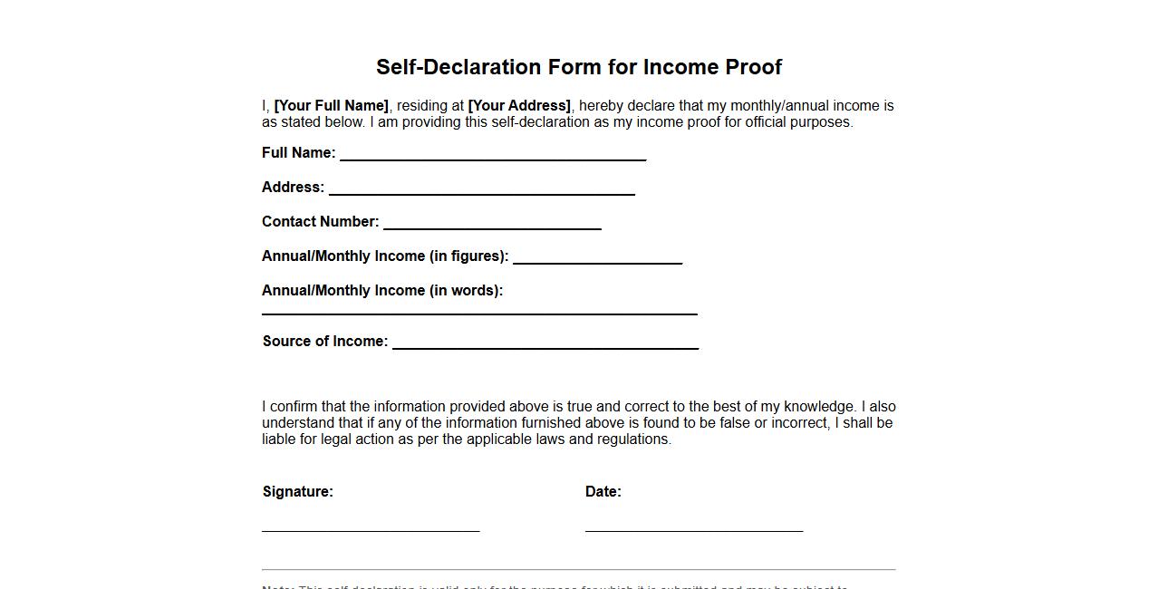 self-declaration form sample for income proof image preview